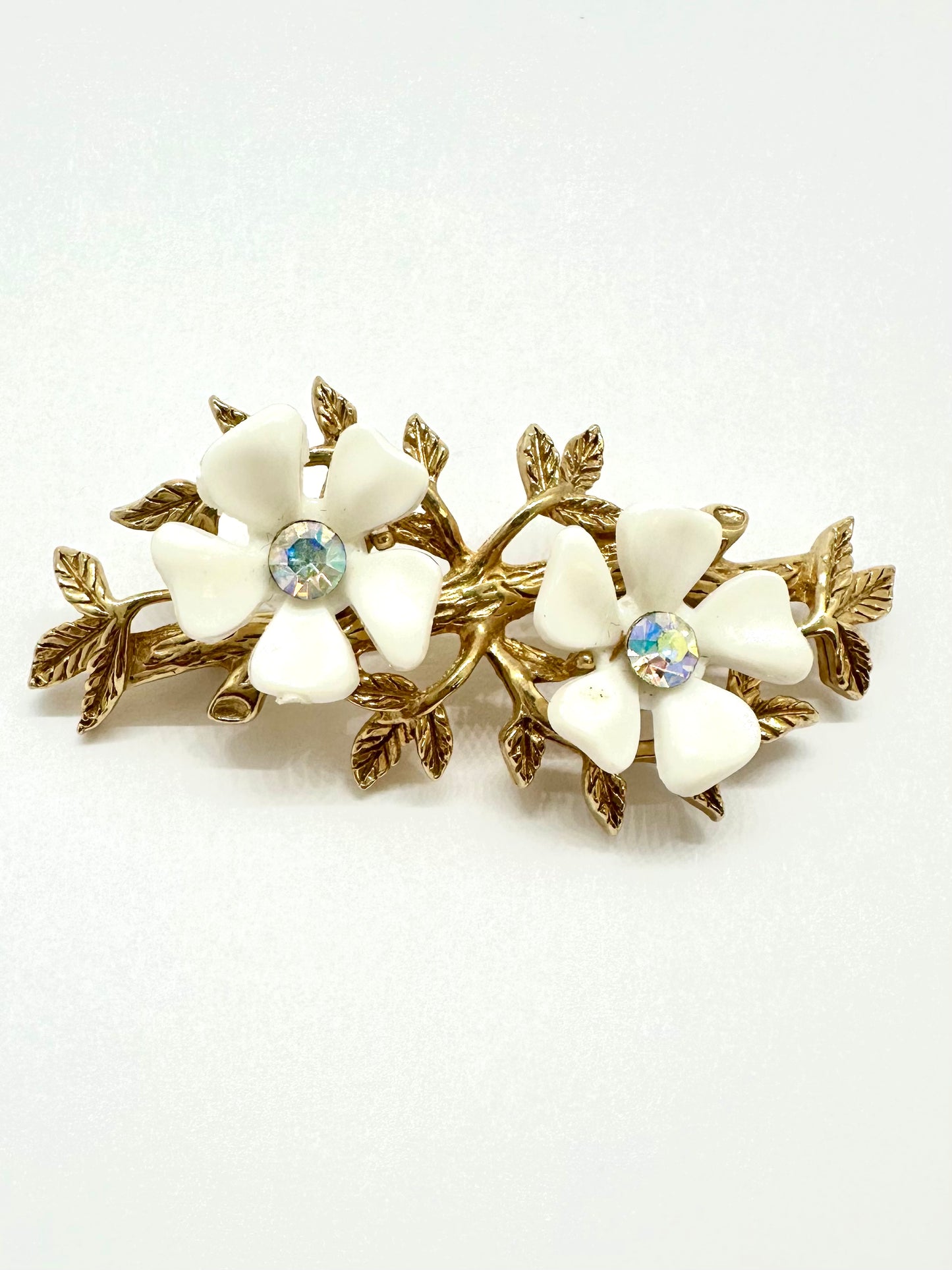 White Enamel Flower Brooch
