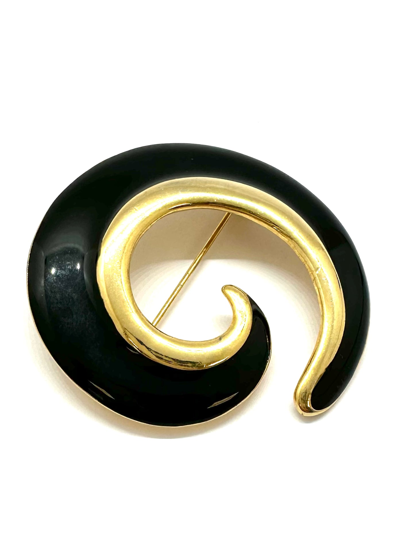 Black Enamel Goldtone Brooch