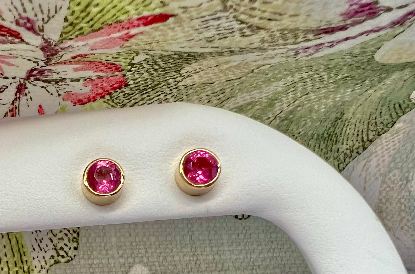 California Pink Tourmaline Bezel Earrings