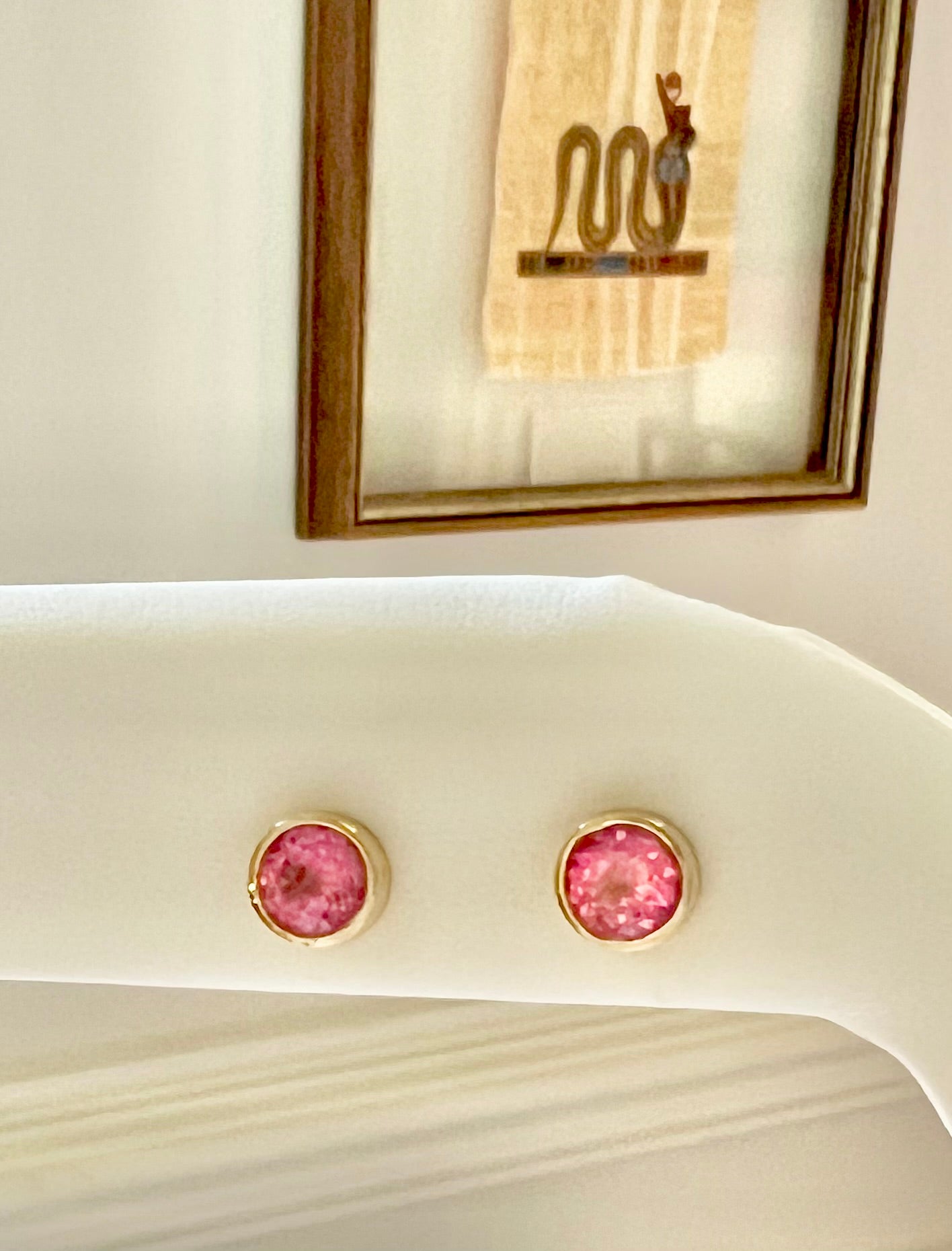 California Pink Tourmaline Bezel Earrings