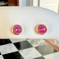 California Pink Tourmaline Bezel Earrings