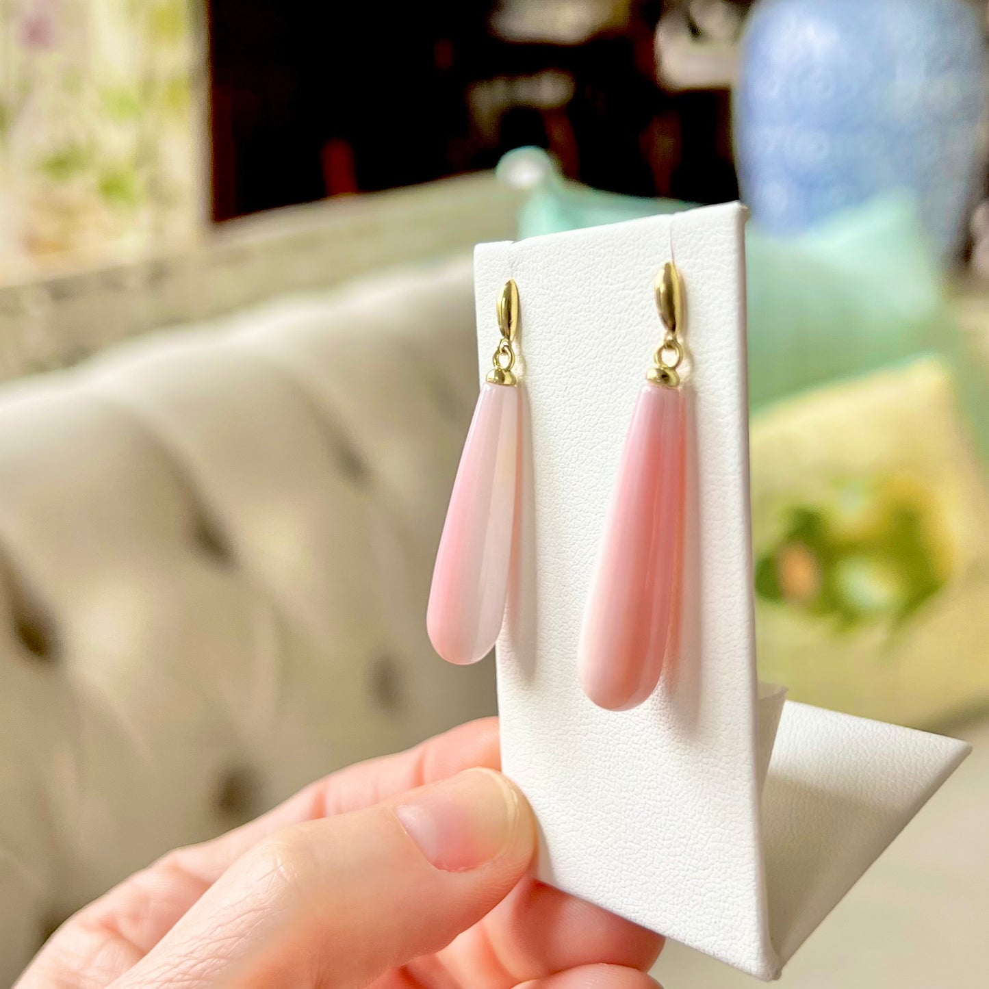 Pink & White Conch Shell Drop Earrings