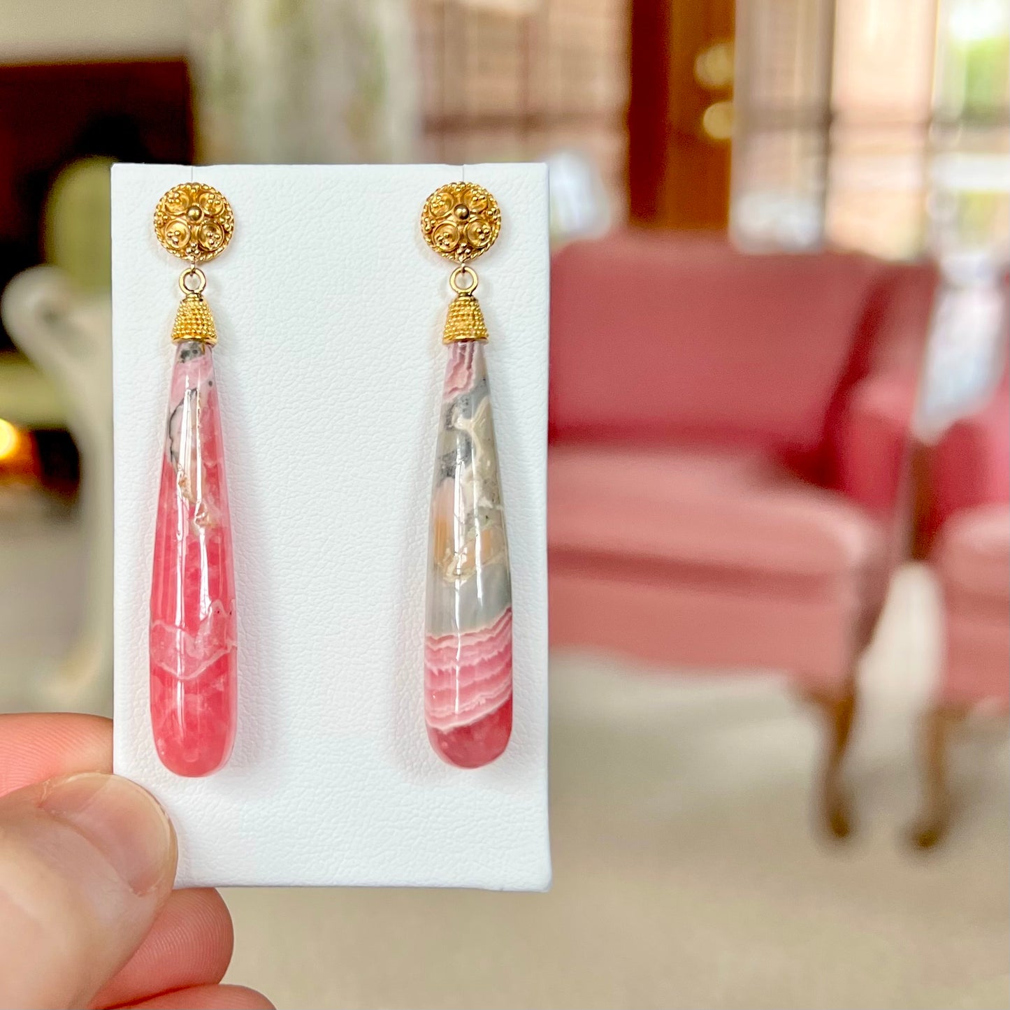 Rhodochrosite Drop Earrings