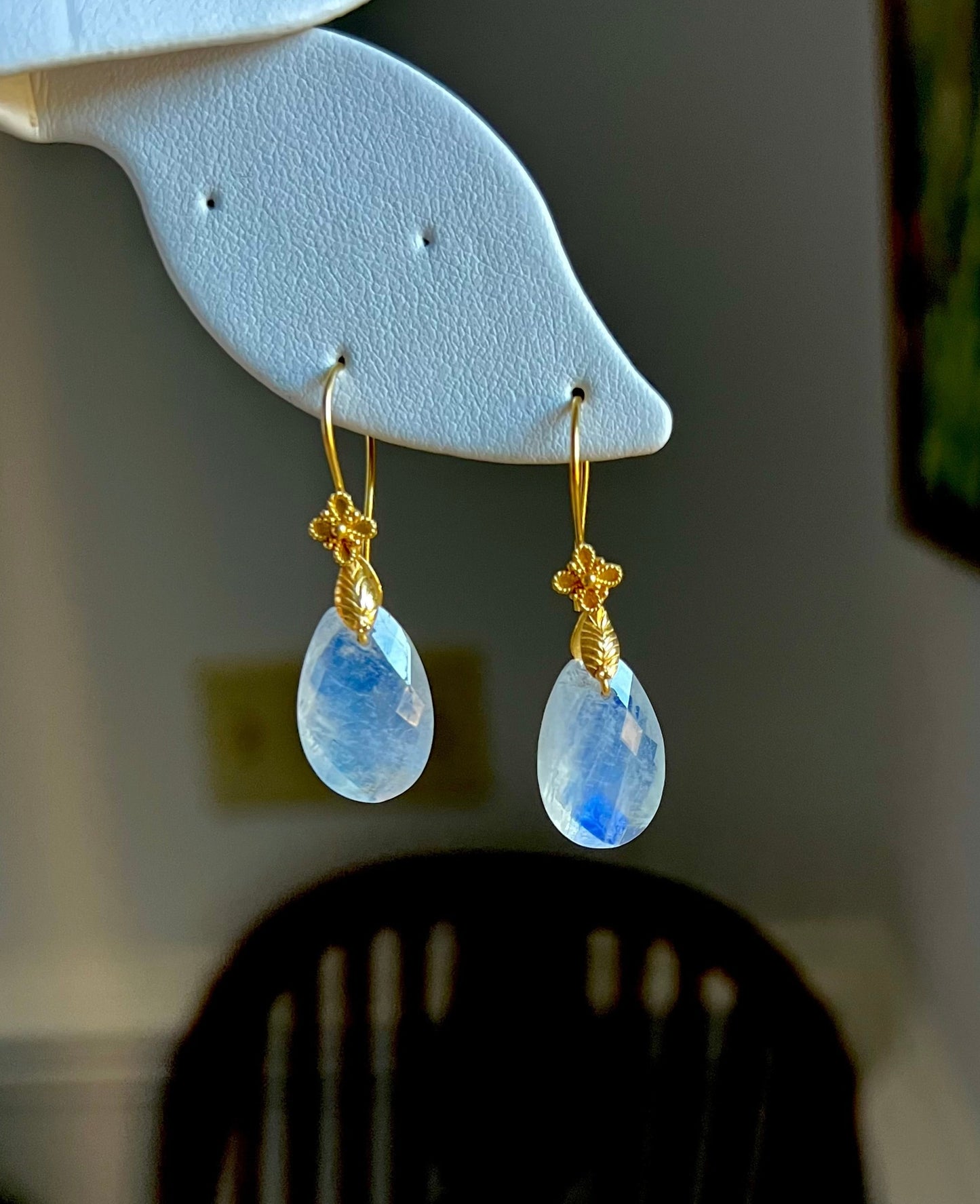 Milky Rainbow Moonstone Drop Earrings