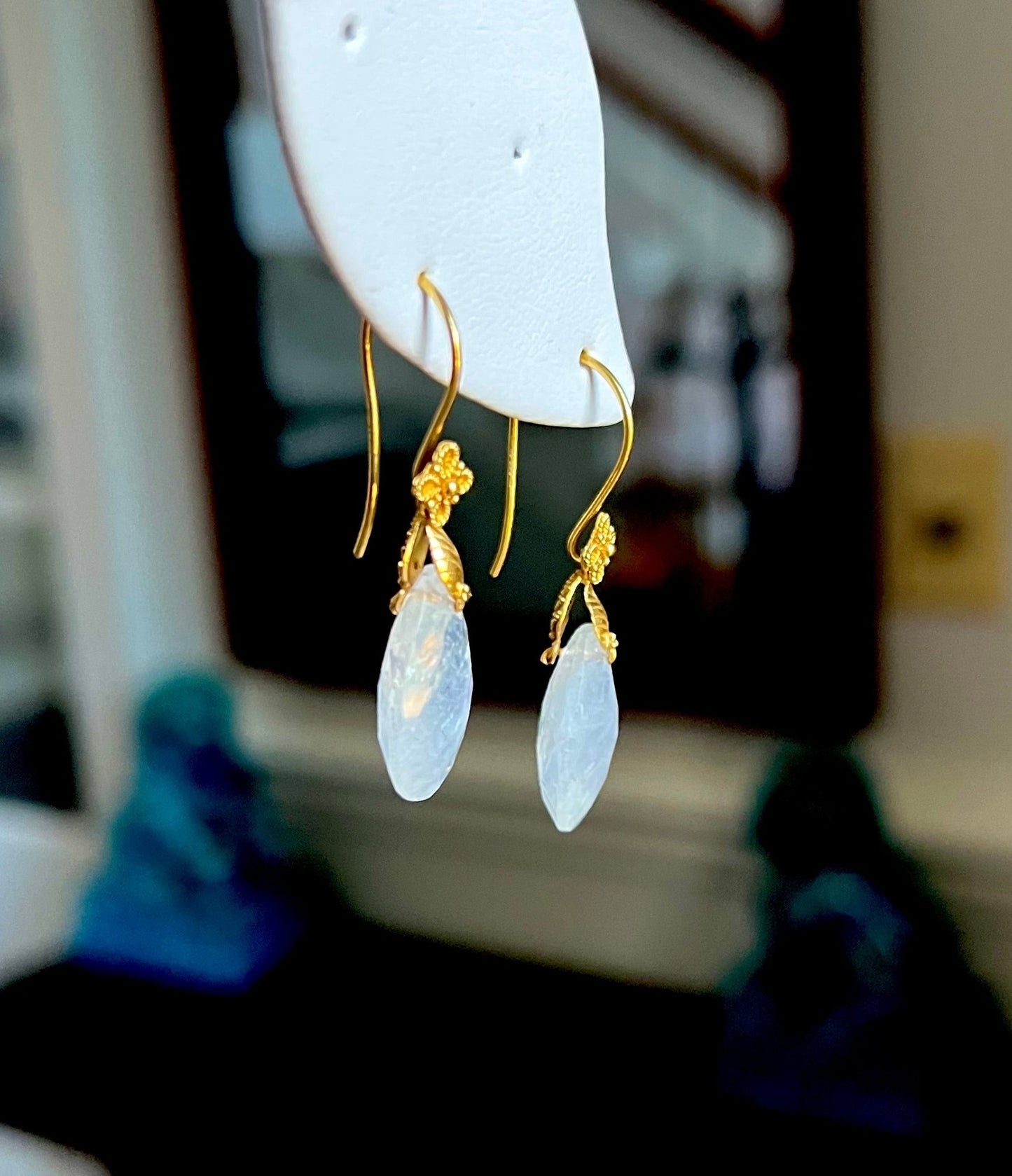 Milky Rainbow Moonstone Drop Earrings