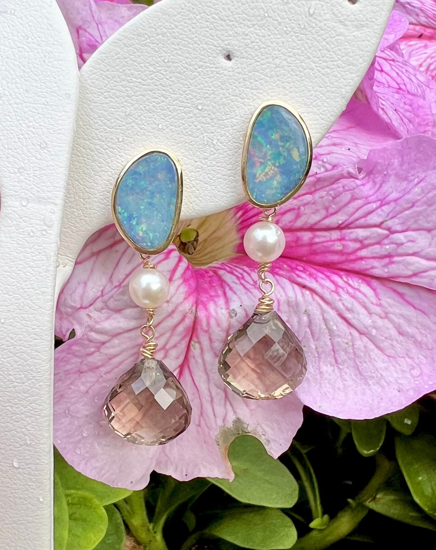 Boulder Opal / Smoky Quartz Drop Earrings