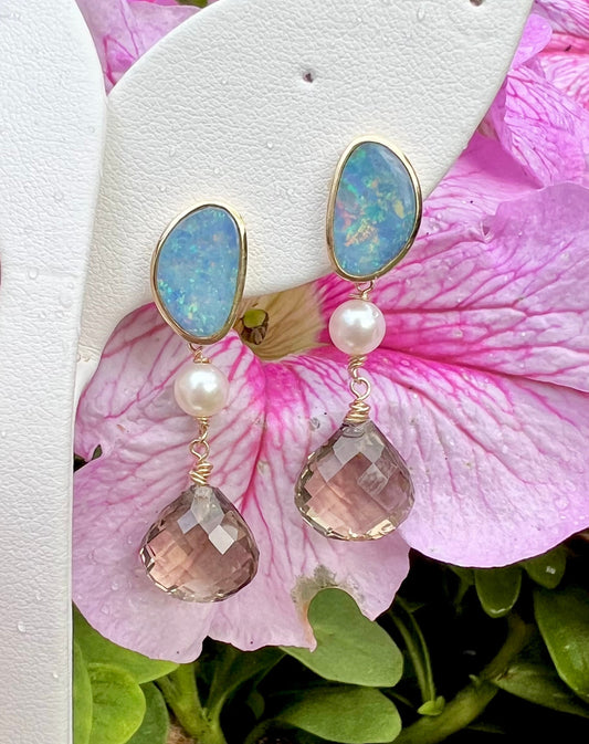 Boulder Opal / Smoky Quartz Drop Earrings