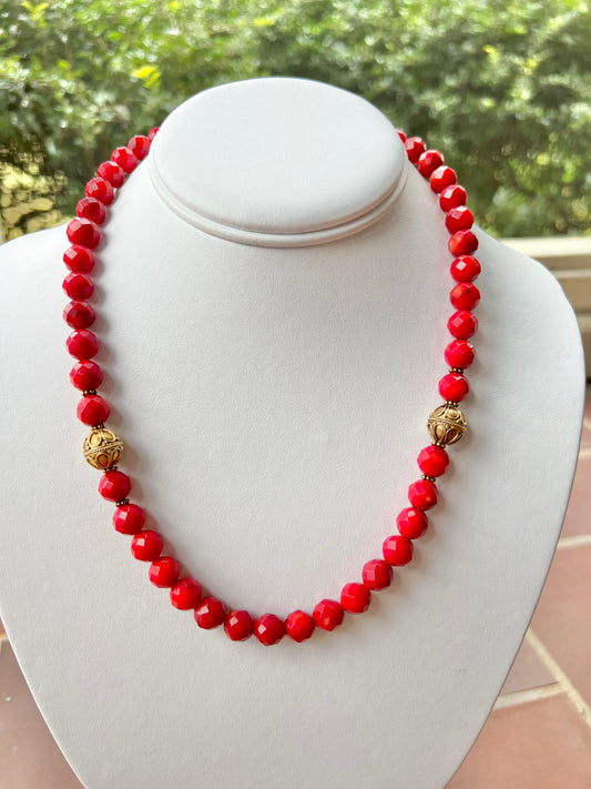 Faceted Coral Bead Necklace