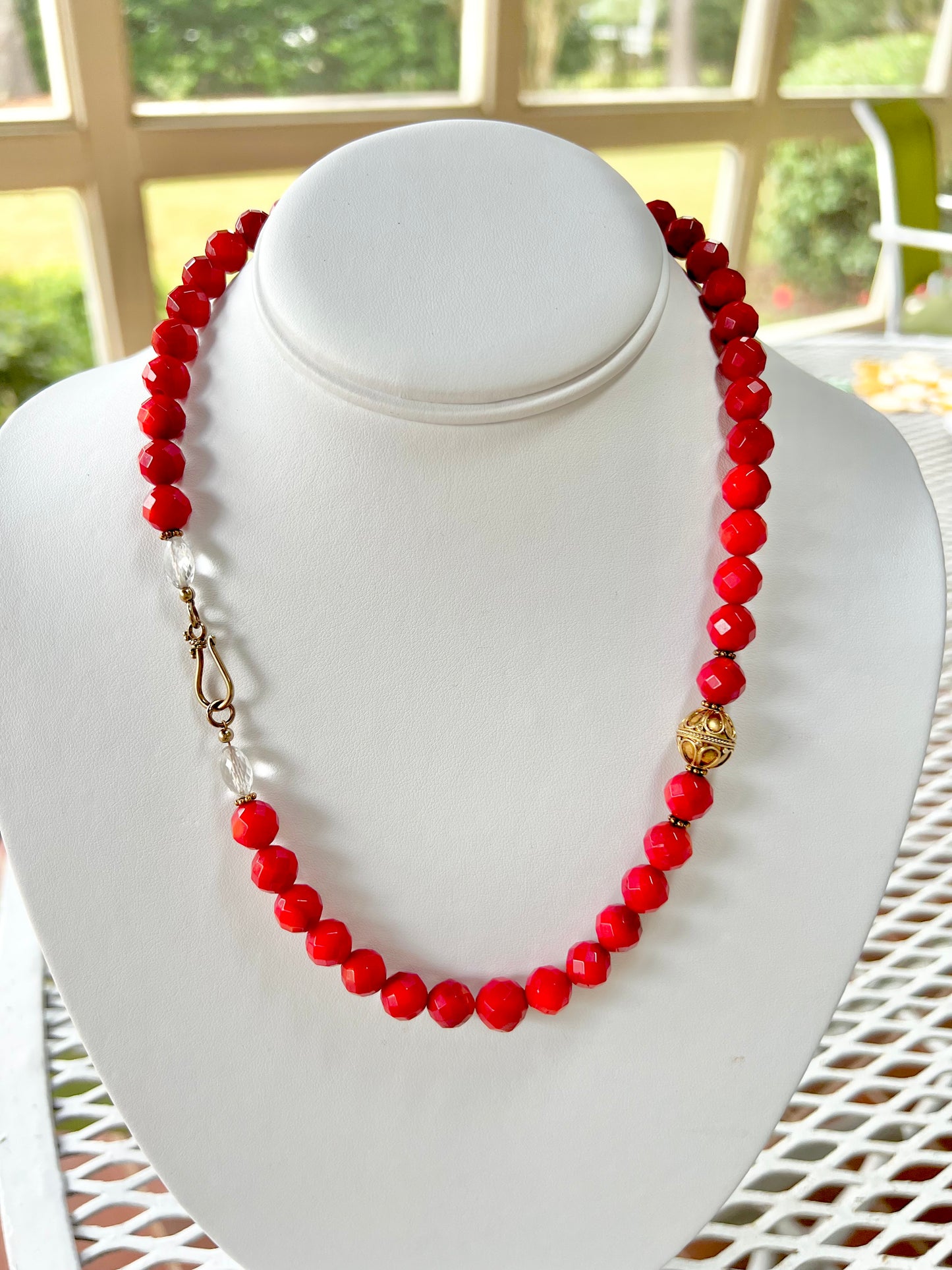 Faceted Coral Bead Necklace