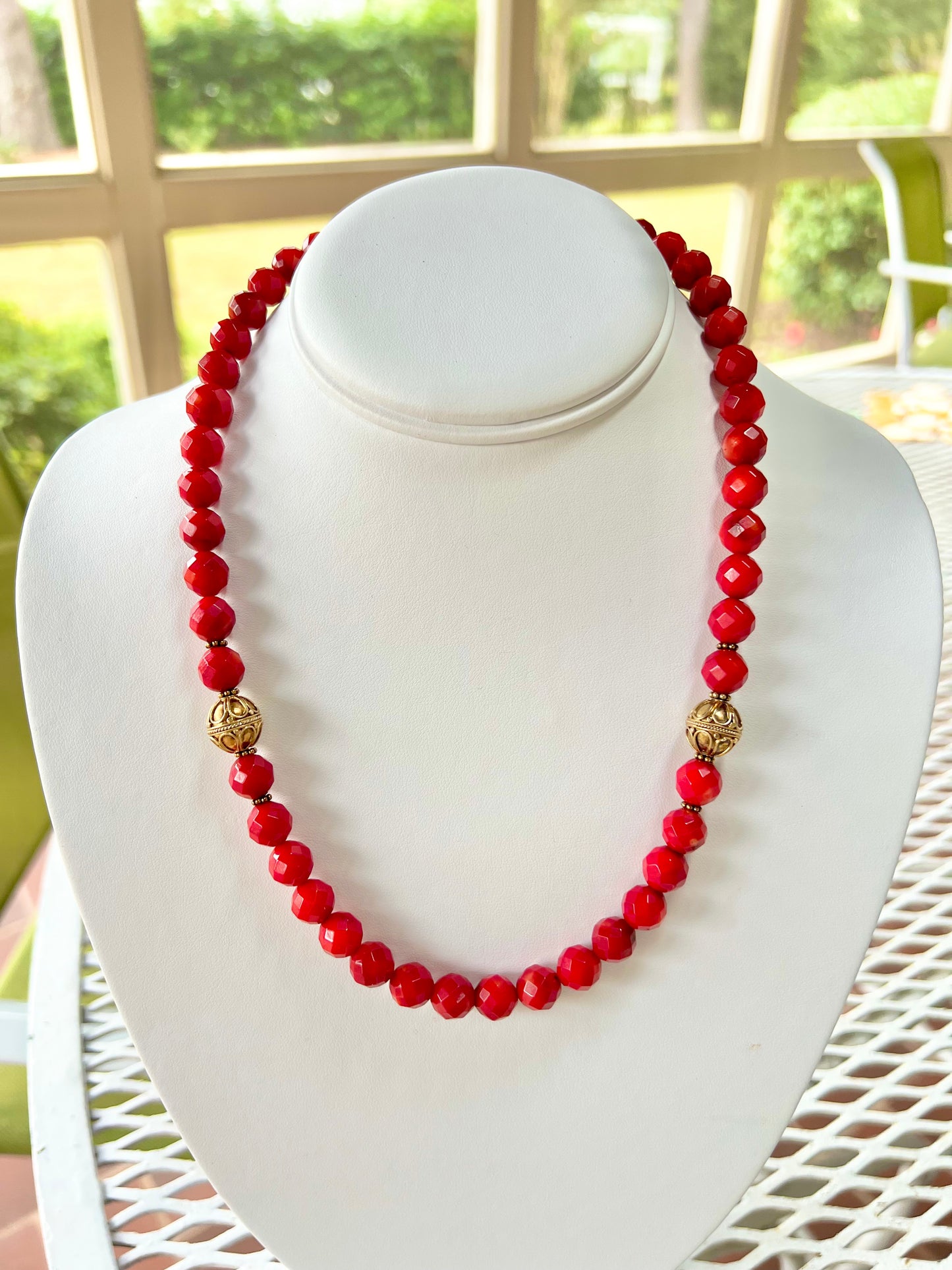 Faceted Coral Bead Necklace