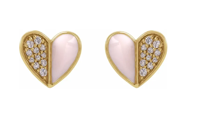 Pink Enamel & Diamond Studs