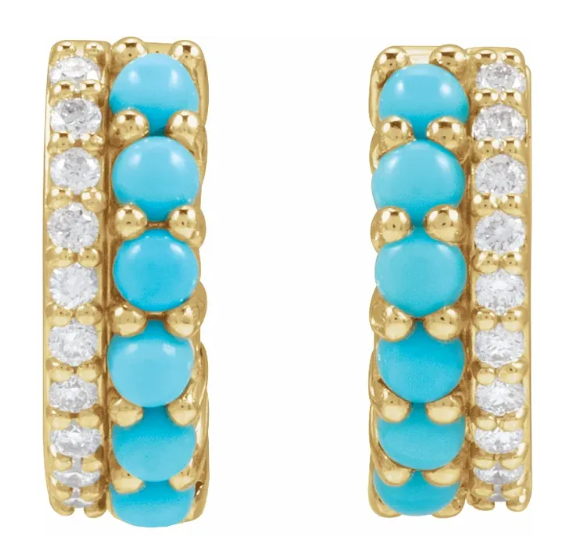 Turquoise and Diamond Huggie Earrings