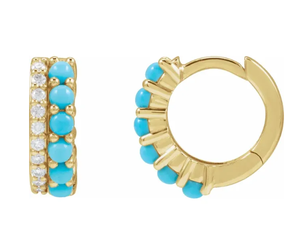 Turquoise and Diamond Huggie Earrings