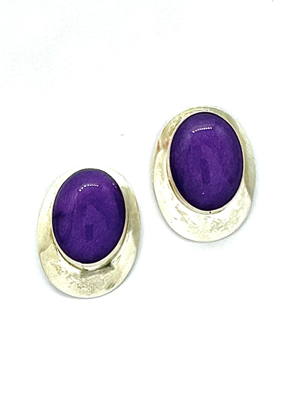 Sterling Silver Purple Oval Stud Earrings
