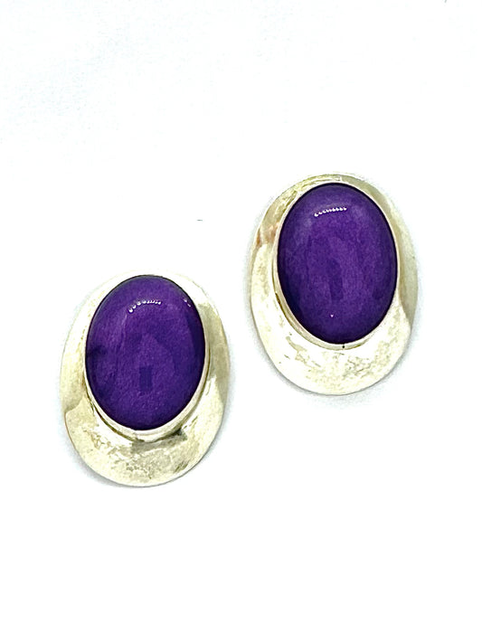 Sterling Silver Purple Oval Stud Earrings