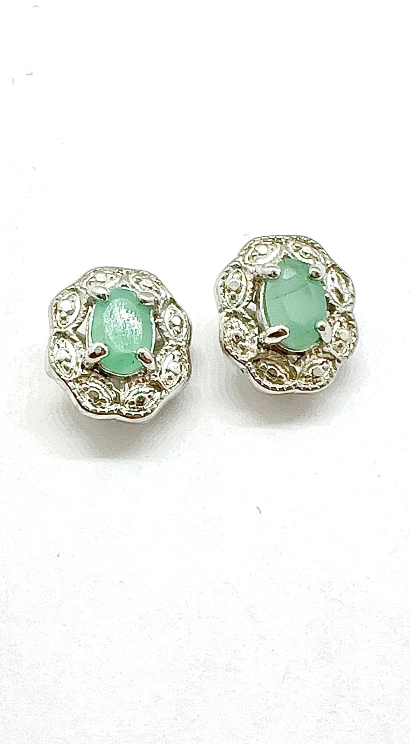 Sterling Silver Oval Emerald Stud Earrings