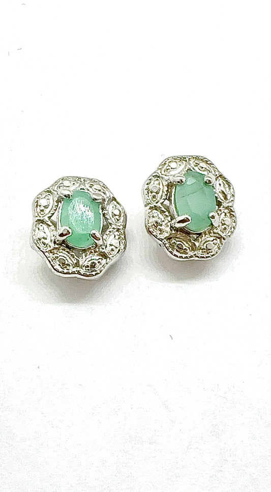 Sterling Silver Oval Emerald Stud Earrings