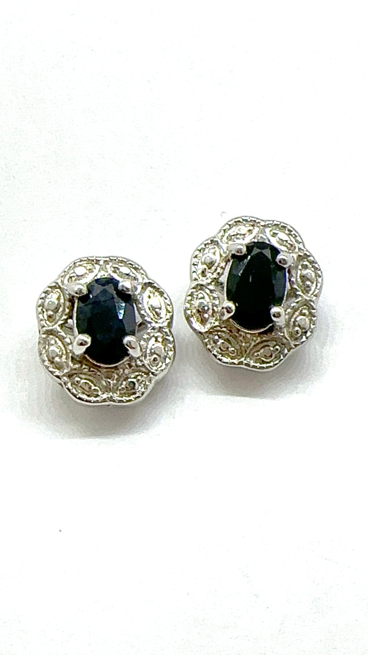 Sterling Silver Oval Sapphire Stud Earrings