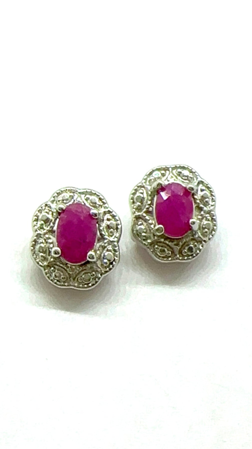 Sterling Silver Oval Ruby Stud Earrings