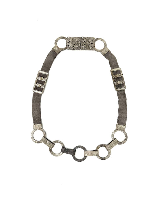 Silvertone Antique Mesh Floral Link Belt