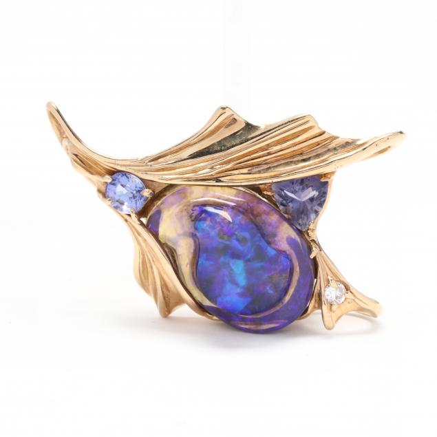 Black Opal and Tanzanite Slide / Pendant