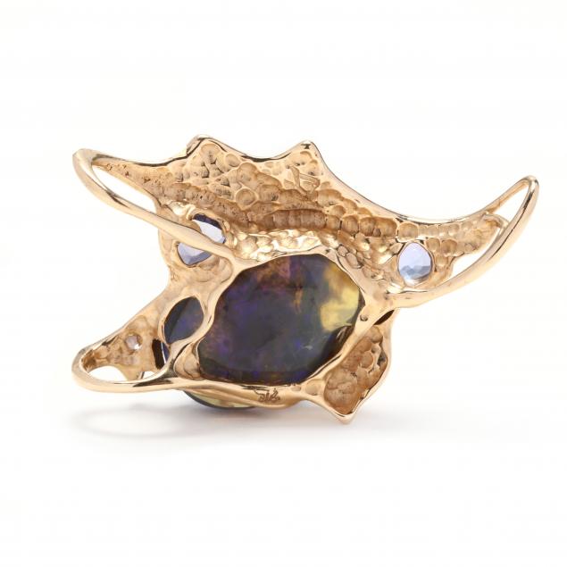 Black Opal and Tanzanite Slide / Pendant